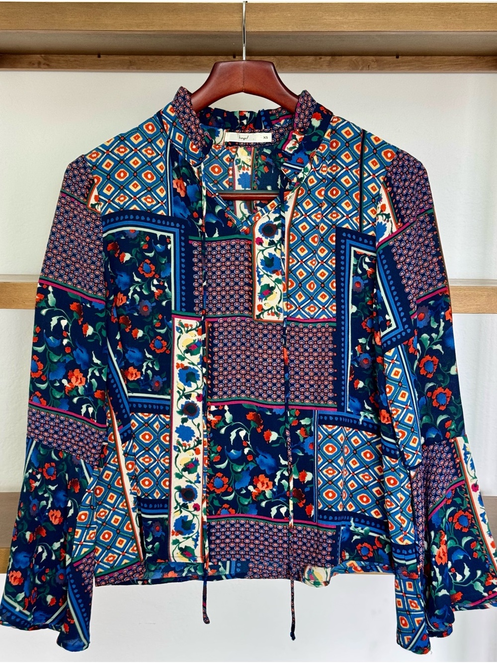 hazel Navy Multi Patchwork Printed Blouse Jacket